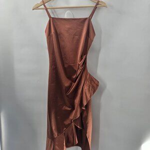 Inspired Hearts Brown Sienna Satin Adjustable Straps Mini Dress Size Medium